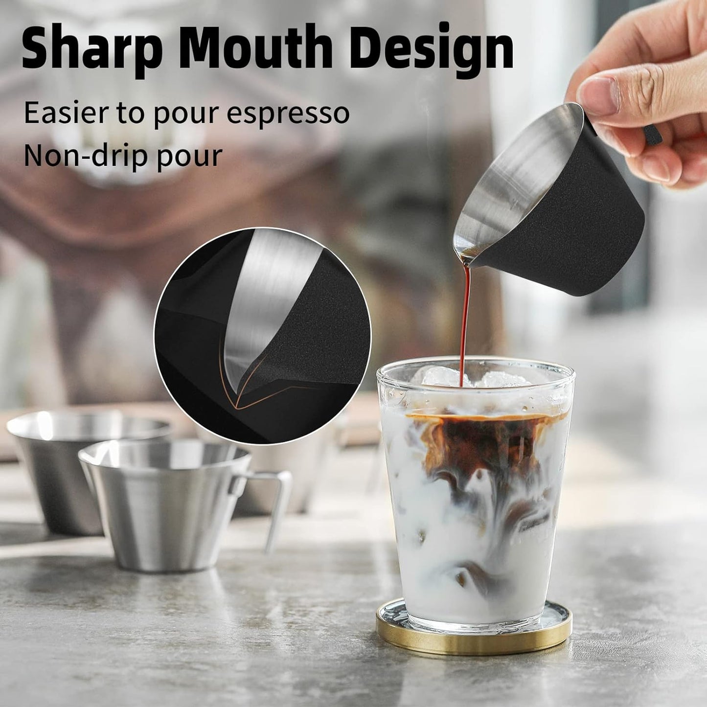 MHW-3BOMBER Espresso Measuring Cup 2 Pack Double Shot Espresso Cups Stainless Steel Coffee Bean Dosing Cup Espresso Machine Accessories (Matte Black) G6197B-OS