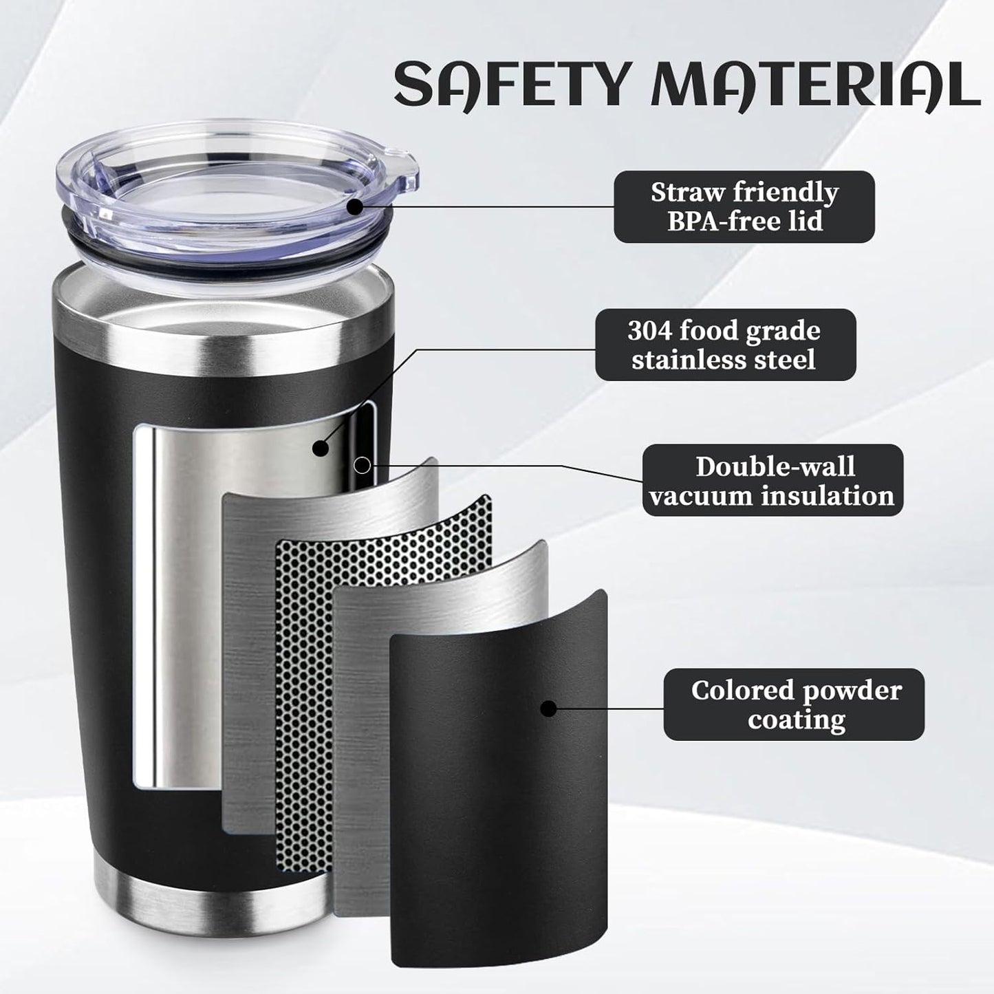 StarSpeed 20oz Tumbler Bulk with Lid, Stainless Steel Insulated Tumblers Double Wall Vacuum Insulated Travel Mug, Powder Coated Coffee Cups for Hot and Cold Drinks(Black,8)