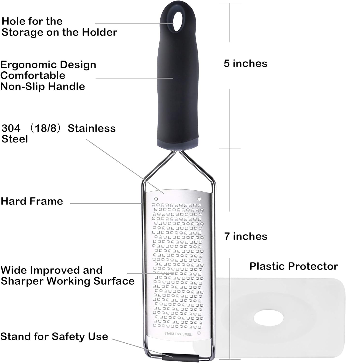 Stainless Steel Cheese Grater, Ergonomic Soft Handle Lemon Ginger Potato Zester with Plastic Cover