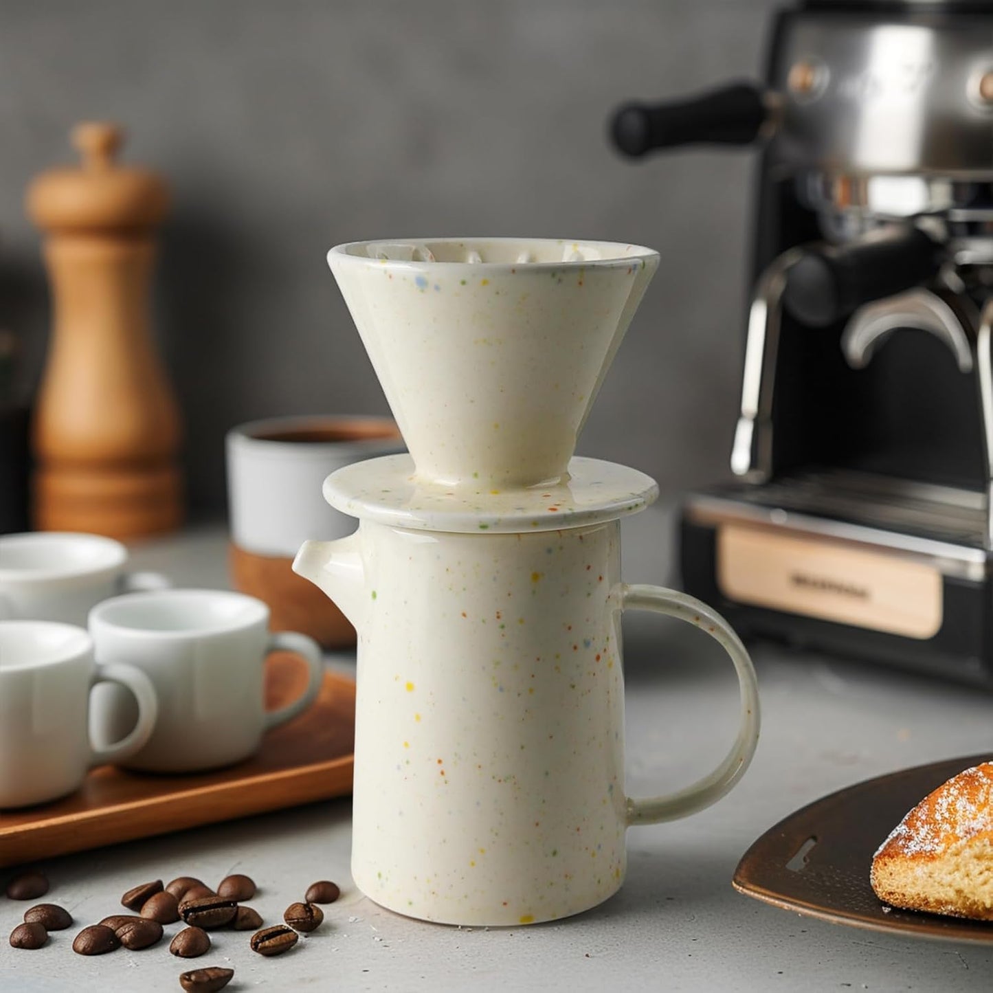 Pour Over Coffee Maker Set,Ceramic Pour Over V60 Coffee Dripper Set with 20 Count Paper Coffee Filters,for Home Café Restaurant Camping,15.8 Ounces(Multi-Color Dot)