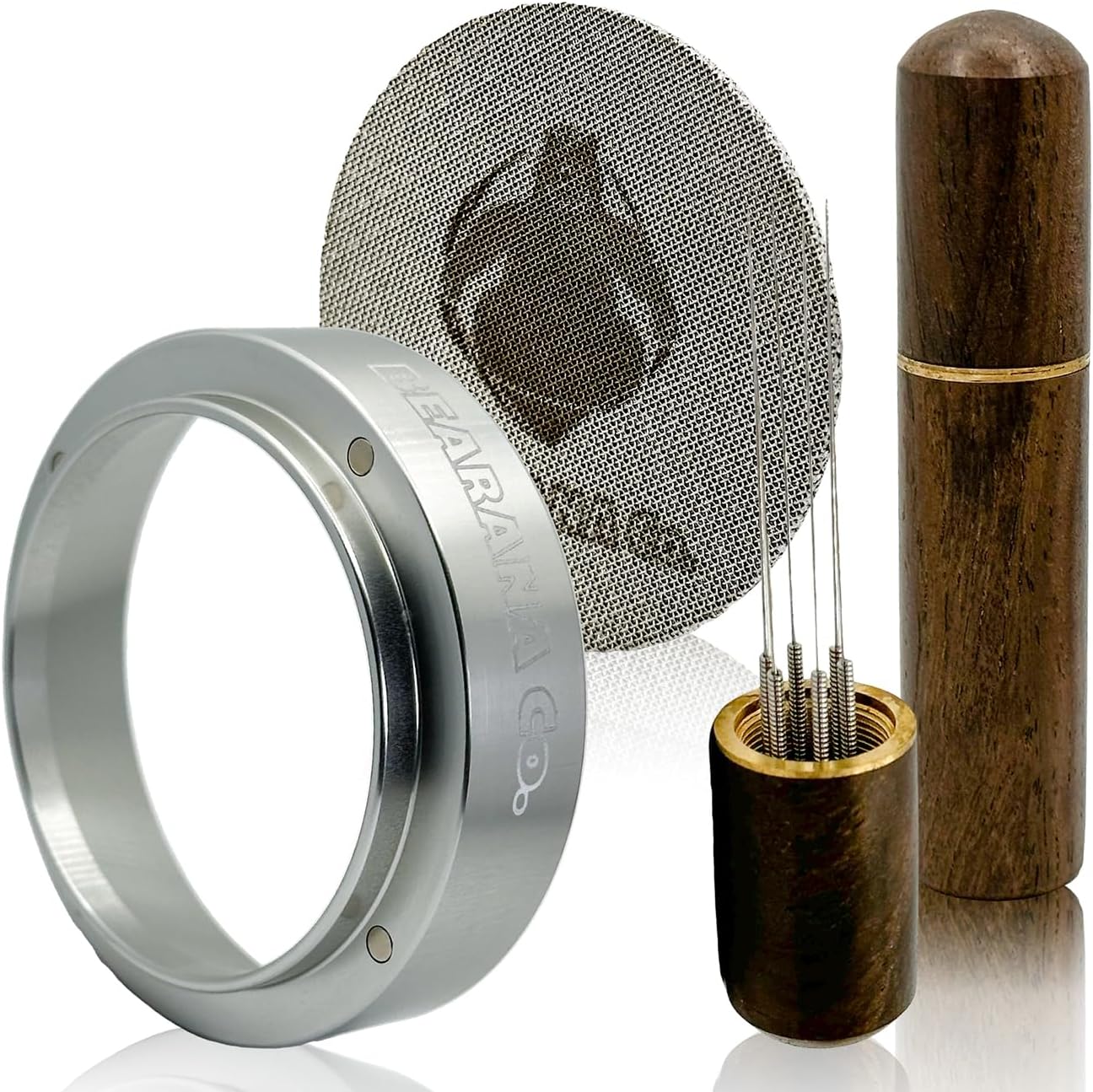 58mm Coffee Espresso Tools Accessories 3x Set┃Dosing Funnel Ring, WDT Needle Distributor, Stainless Steel Puck Screen Filter┃Barista Set for Coffee Lovers┃Gift Idea (58mm)
