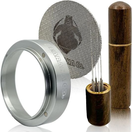 51mm Coffee Espresso Tools Accessories 3x Set┃Dosing Funnel Ring, WDT Needle Distributor, Stainless Steel Puck Screen Filter┃Barista Set for Coffee Lovers┃Gift Idea (51mm)