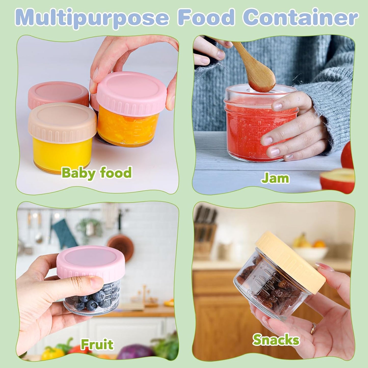 40 Pack Glass Baby Food Storage Containers, 4 oz Leakproof Baby Food Jars with Lids, Small Glass Food Containers for Infant Baby, Freezer & Microwave Safe, BPA Free