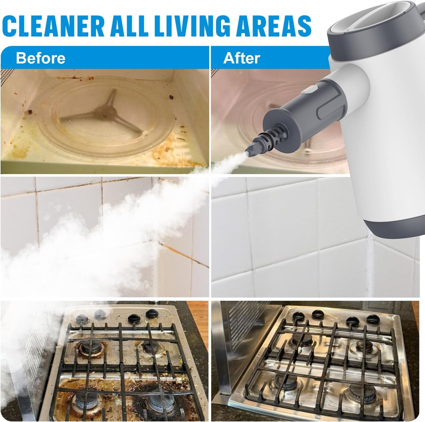 Handheld Pressurized Steam Cleaner - 15s Quick Start, Multi-Functional for Home, Kitchen, Bathroom, 8 Attachments, Chemical-Free, Safe & Efficient Cleaning Solution