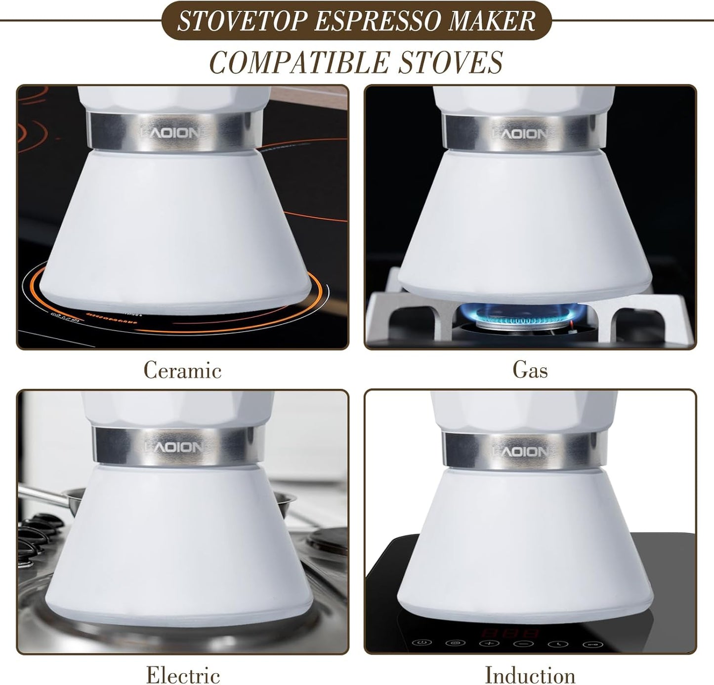 Moka Pot, 6-Cup Espresso Maker, 300ml Portable Stovetop Espresso Maker, Percolator Coffee Pot Compatible with Induction Cooktops, Suitable for Home and Camping (White)