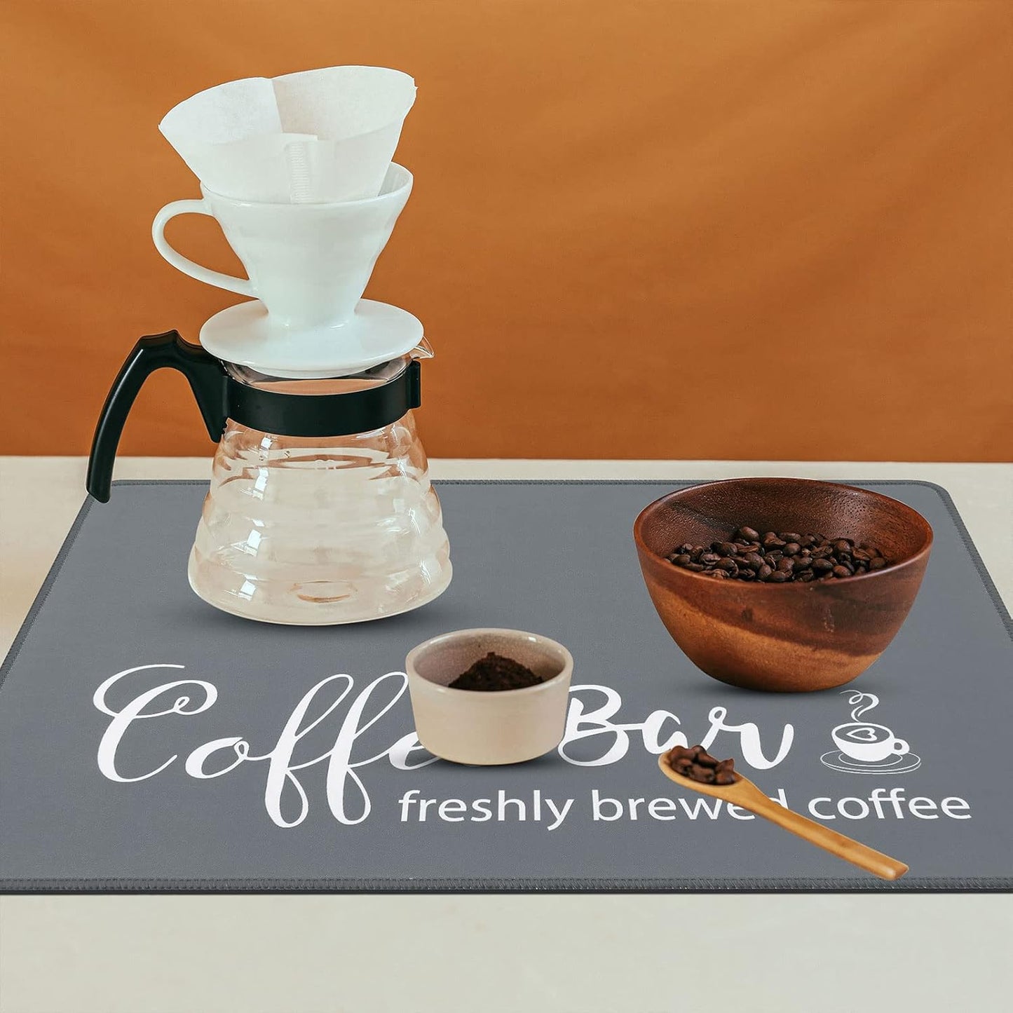 SHACOS Coffee Bar Mats 2 pcs 12x19 Inch Absorbent Non Slip Rubber, Waterproof Heat Resistant, Gray