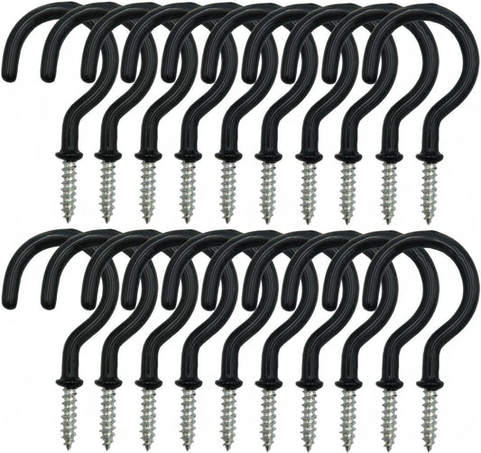 24 Pack Ceiling Hooks for Hanging Plants - 2.2 inches Heavy Duty, Hanging Hooks for Christmas Lights, Cups, Decors - Black Vinyl Coated Screw in Plant Hanger Hook Indoor and Outdoor