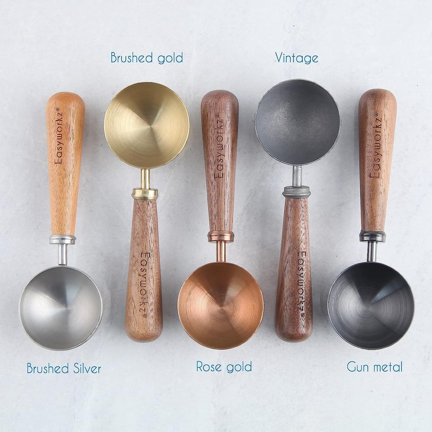 Easyworkz Retro Stainless Steel Coffee Spoon With Black Walnut Handle,10g - Measuring Spoon (Rose gold)