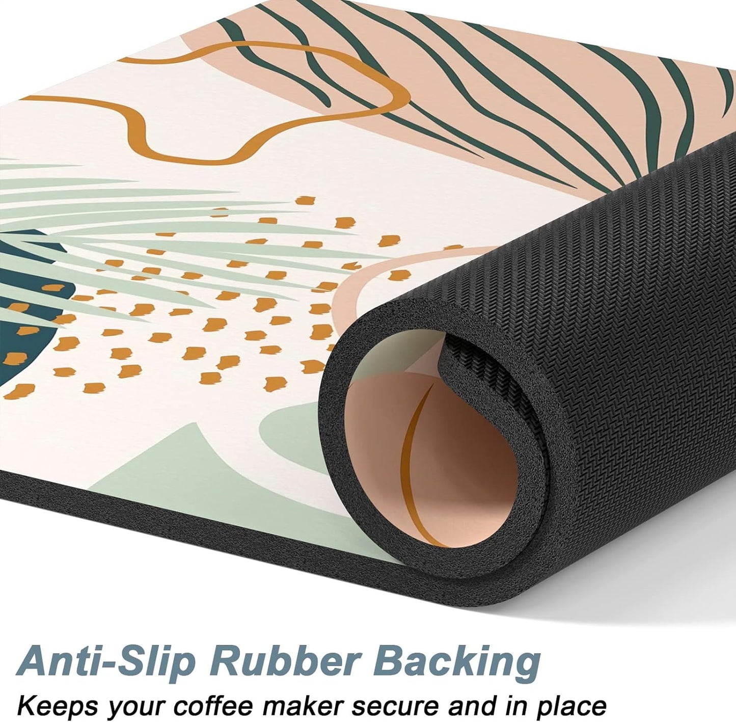 Rnivvi Coffee Mat, 16" x 24" Cute Boho Theme Coffee Bar Mats for Espresso Machine Station Accessories and Organizer, Hide Stain Rubber Backed Absorbent Dish Drying Pad for Kitchen Counter, Tropical