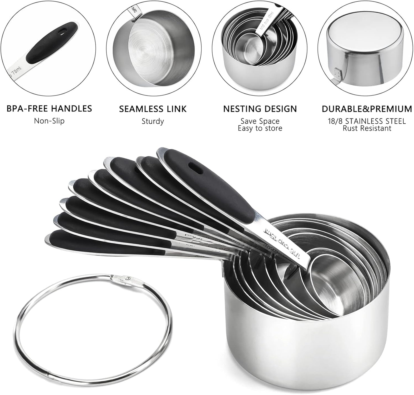 Measuring Cups Set of 8 Stainless Steel Measuring Cups for Dry and Liquid Ingredients