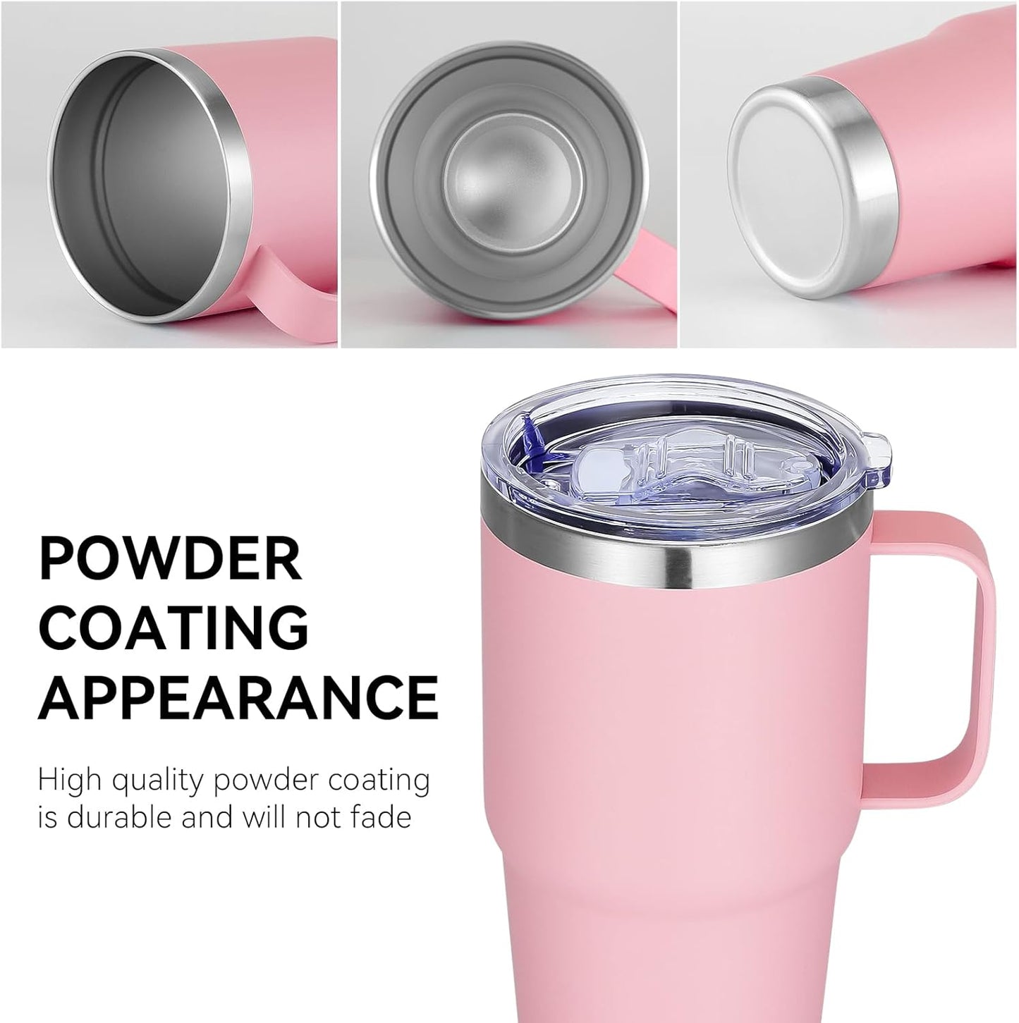 VEGOND 20 oz Tumbler Bulk with Handle Lid and Straw, Stainless Steel Insulated Travel Coffee Mug Set, Spill Proof Double Wall Metal Tumblers Cups, Pink 6 Pack