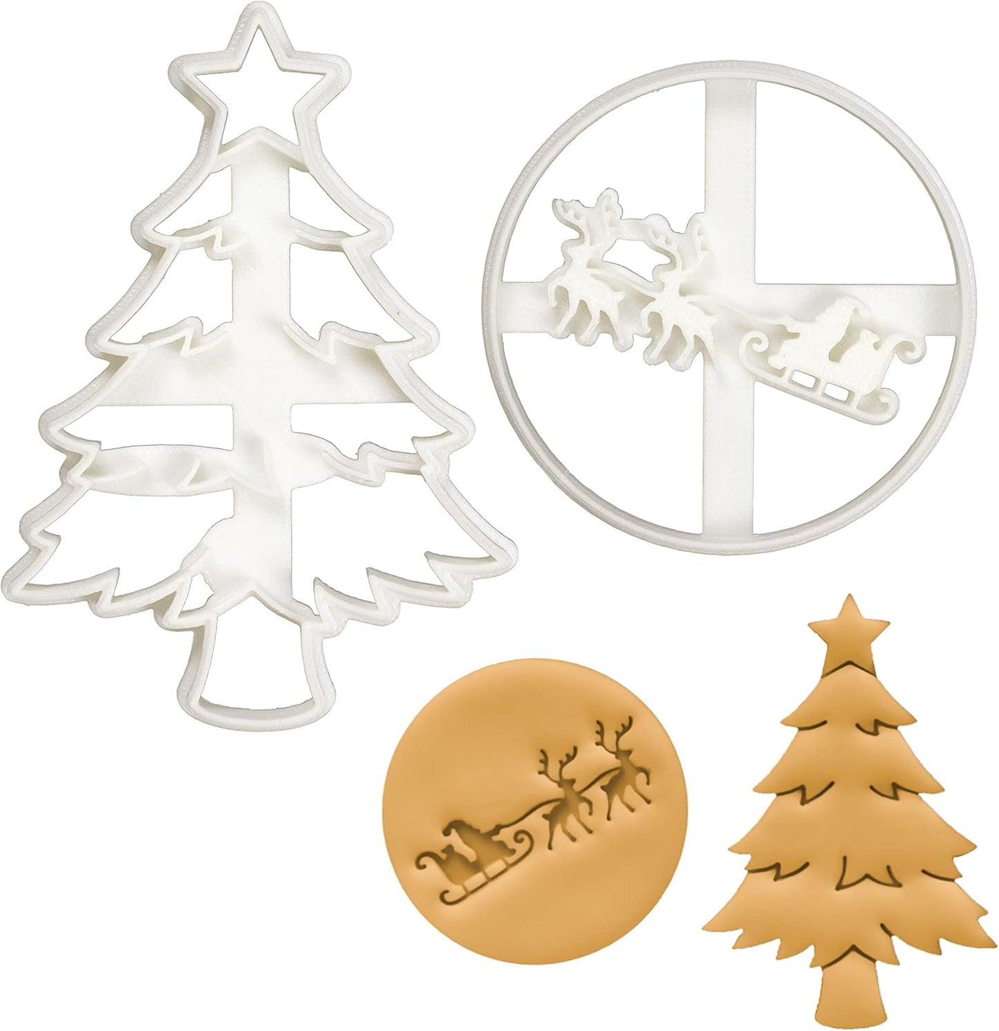 Set of 2 Christmas cookie cutters (Designs: Christmas Tree and Santa Claus with Reindeer), 2 pieces - Bakerlogy