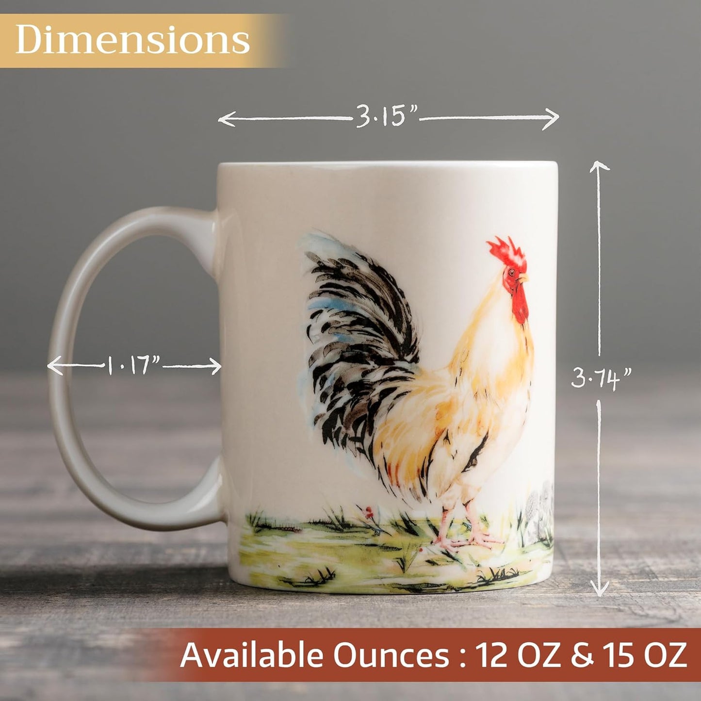 Maison d' Hermine Coffee Mug with Handles Fine Bone China Mugs Pack of One Tea Cups for Hot Beverages Cappuccino Latte Home Restaurant Office Perfect for Gift (Campagne - Coq, 12 Ounce)