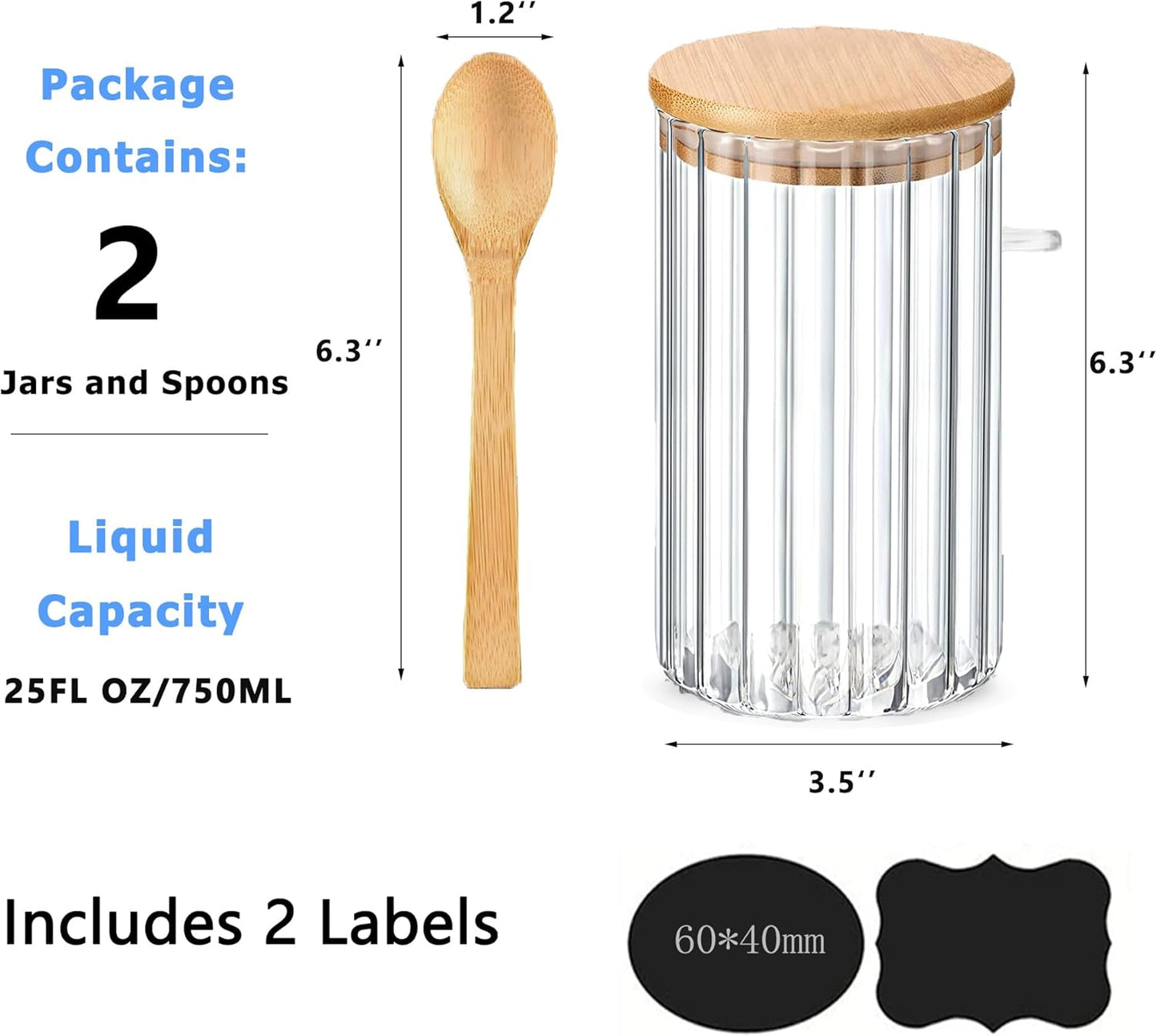 25 OZ Airtight Glass Jars with Bamboo Spoons Lids Overnight Oats Container Decorative Coffee Bar Food Storage Jar Cereal Nuts Salts Coffee Tea Flour Sugar Container Spice Jars (2Pack)