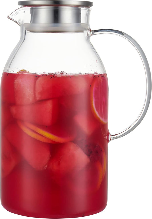 Karafu 81 Ounces/2.4 Liter Glass Pitcher with Lid, Heat-resistant Water Jug for Hot/Cold Water, Ice Tea and Juice Beverage