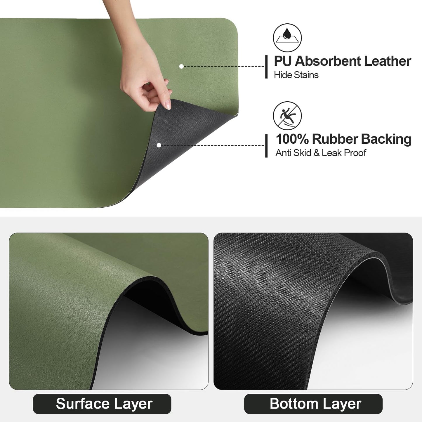 Dish Drying Mat for Kitchen Counter | Coffee Bar Mat for Countertops | Heat Resistant Drainer Mat with Non-slip Rubber Backed | Hide Stain Kitchen Absorbent Draining Mat | Green 18"x32"