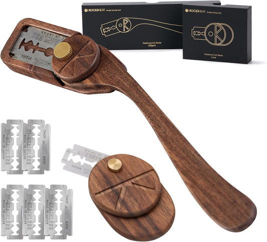 Bread Lame Set with Blade Cover, Two Scoring Knifes with 5 Feather Blades, Dough Scoring Tool for Bread Baking, Sourdough Scoring Tool Dexterous-Cut Series Lame Bread Tool (LUNA & ELEGANT)