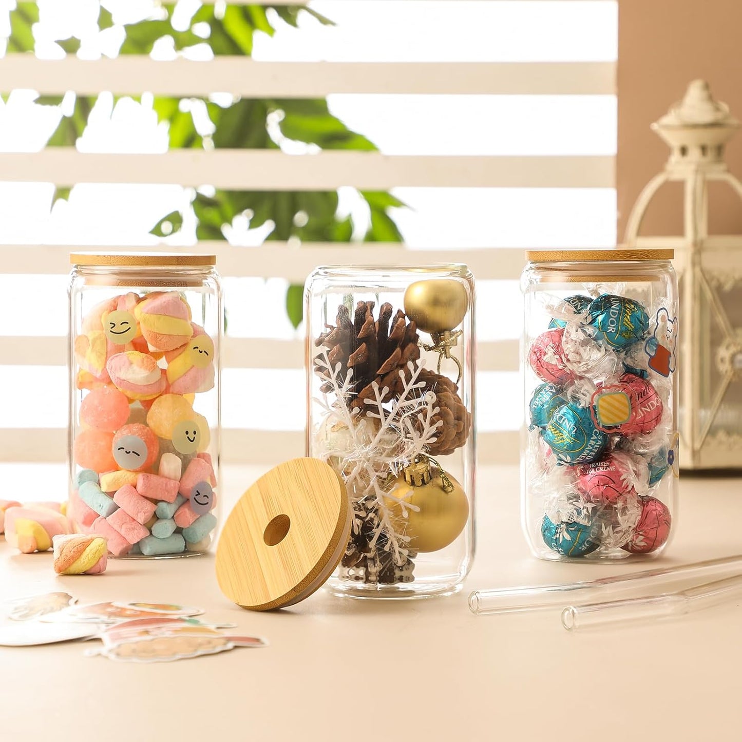 NETANY 20 Pack Glass Cups with Lids and Straws 16 oz, Personalized Customizable Glasses for Gift, Business, Drinking glasses set, Iced Coffee Cup, Cute Aesthetics Tumbler for Tea, Homemade Drinks