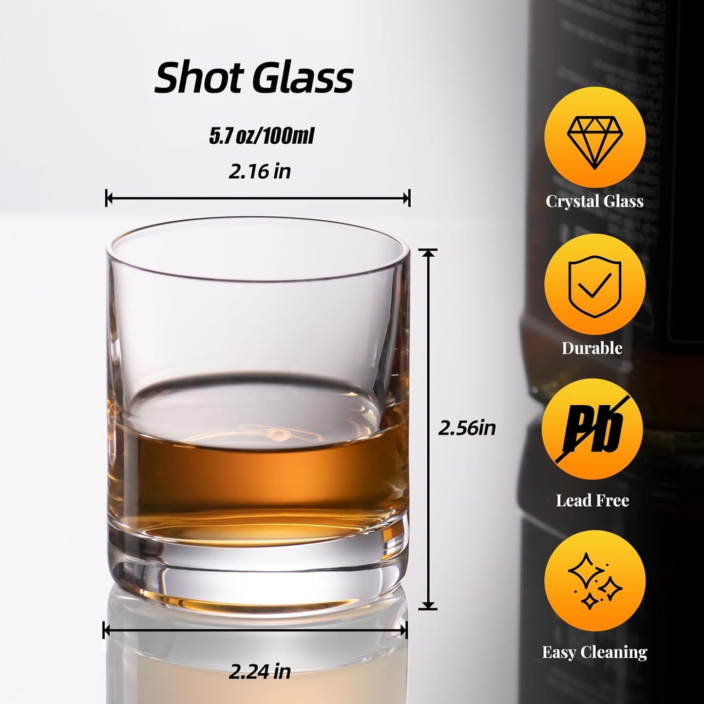 KAMMAK Shot Glasses Set of 2, 100ml/3.3oz Clear Espresso Shot Glass with Heavy Base for Bar Restaurants Home, Small Whiskey Shot Glass for Vodka, Whiskey, Tequila, Spirits & Liquors