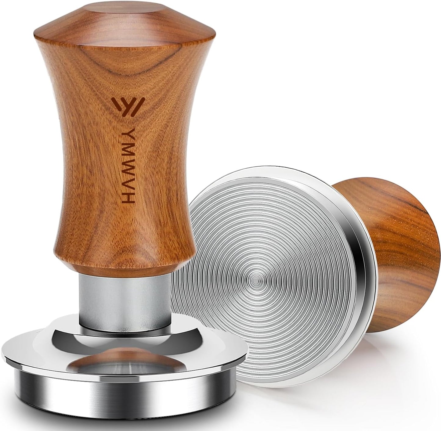 Espresso Tamper, 51MM 2 Spring-Loaded Calibrated Tamper with Stainless Steel Ripple Base, Walnut Wooden-Handle Tamper Compatible with Espresso Coffee Machine 51MM Diameter Portafilter