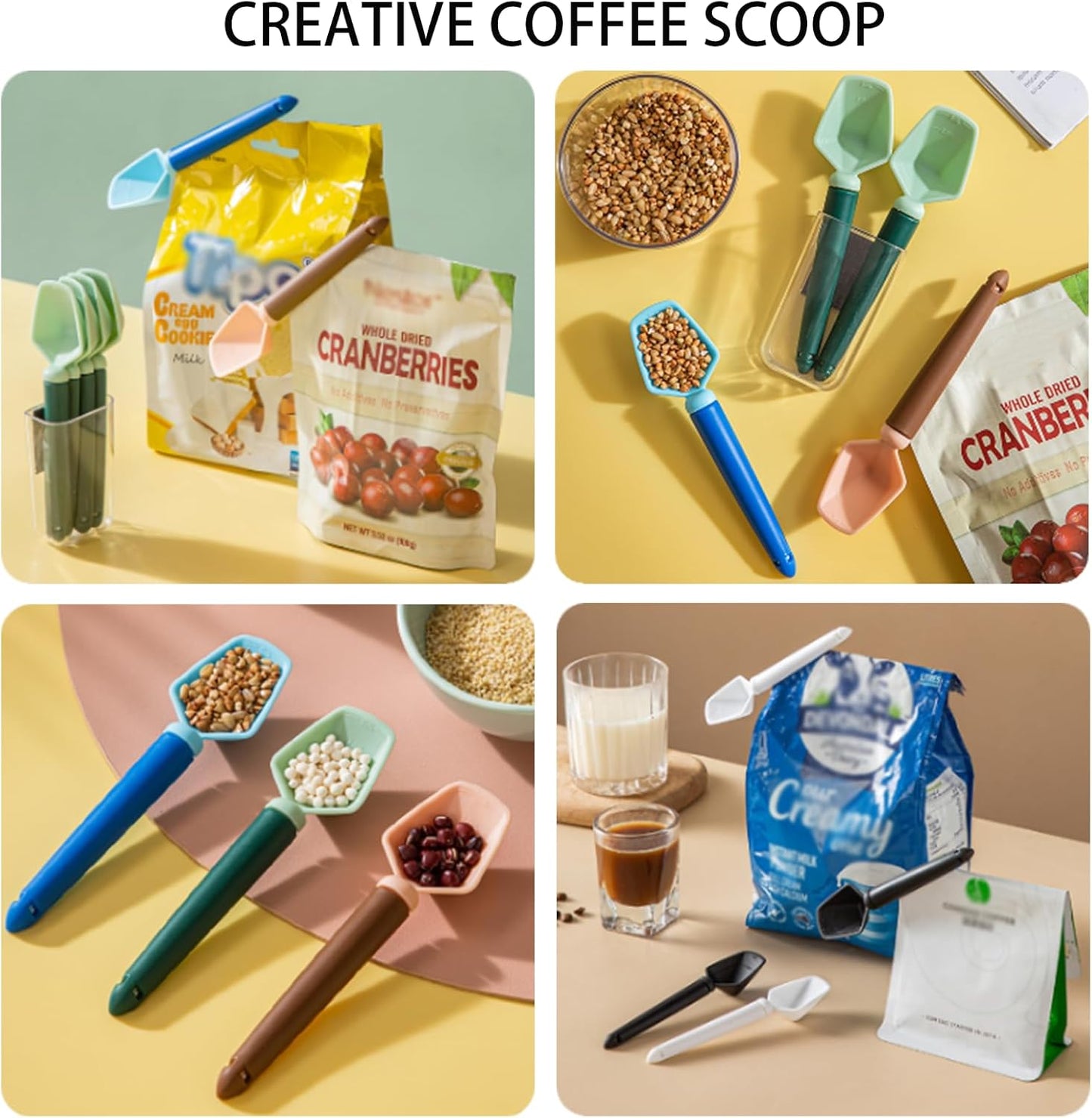 2 SET of 8 PCS Multi-functional sealing clip with measuring spoon Magnetic Coffee Measuring Spoon Sealing Clips with Wall Container Mount, PP materia, Deep Bowl Design (Pink)