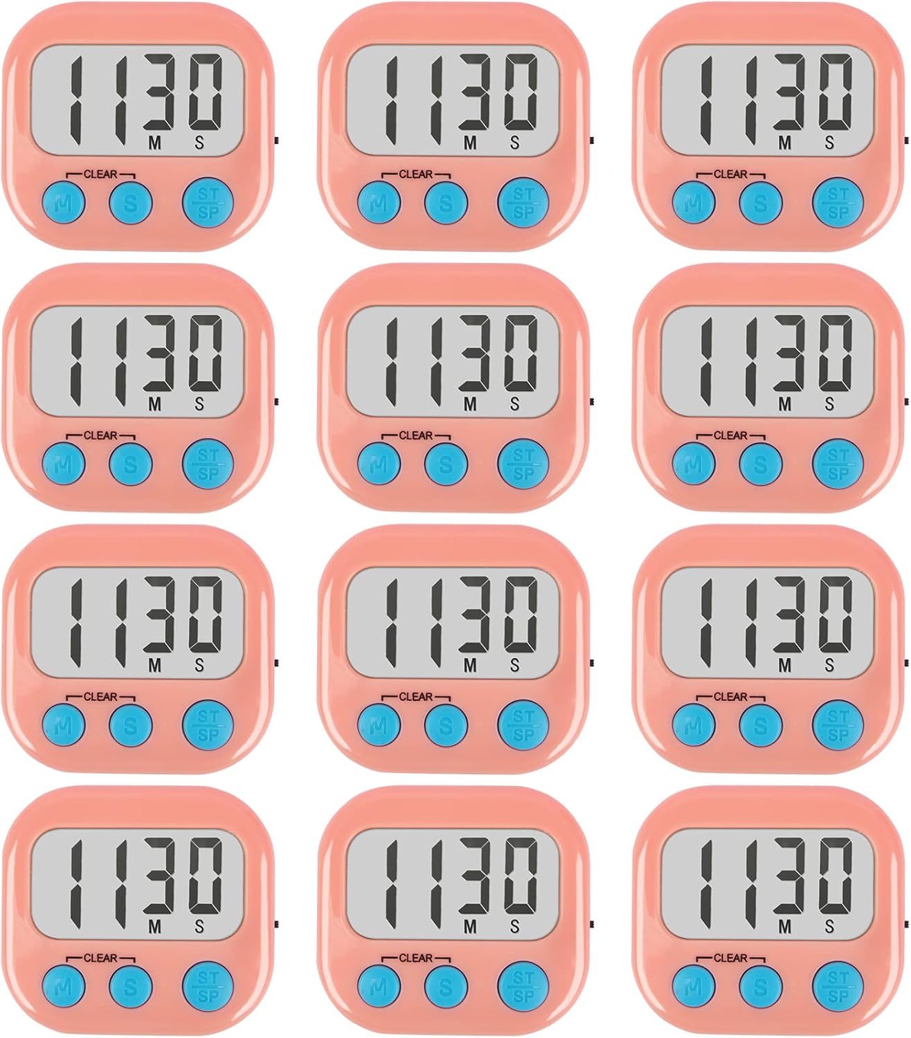 12 Pack Digital Kitchen Timers for Cooking Magnetic Timer for Cooking Loud Alarm Pink