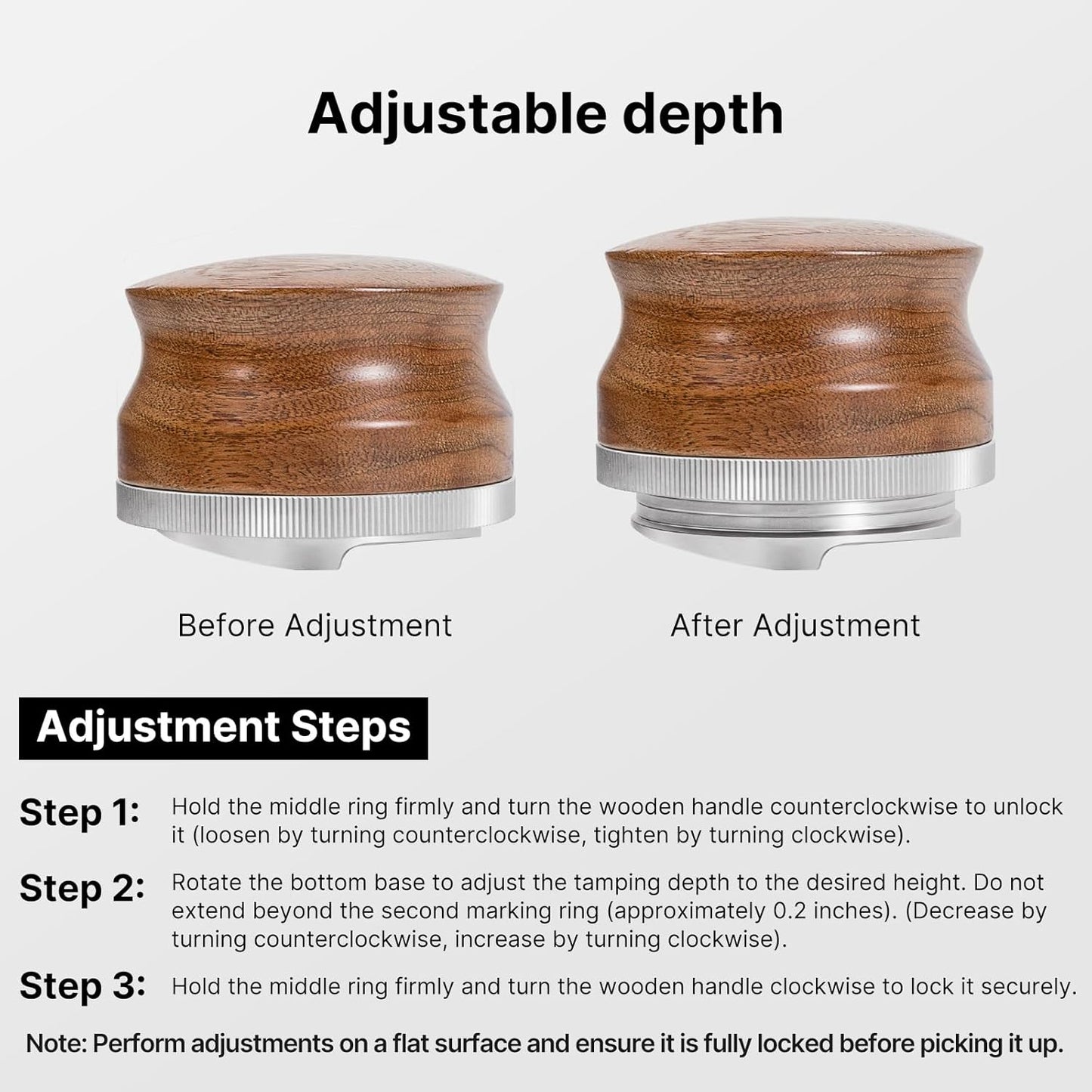 58mm Coffee Distributor Espresso Distribution Tool, Stainless Steel Coffee Distributor with Rosewood Wood Handle, Adjustable Depth Professional Espresso Leveler Tool for 58mm Portafilter