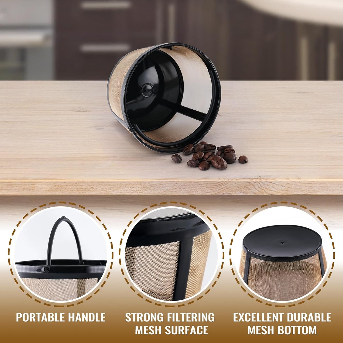 4Pack Coffee Maker Filter Compatible with Mr Coffee 5 Cup,Reusable And Durable Stainless Steel,BPA-Free,Golden Basket