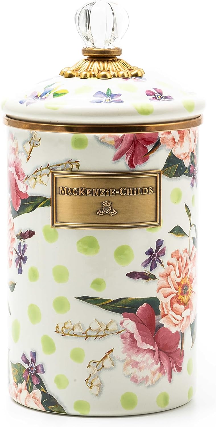 MACKENZIE-CHILDS Wildflowers Enamel Canister, Floral Kitchen Storage Container with Lid, Large