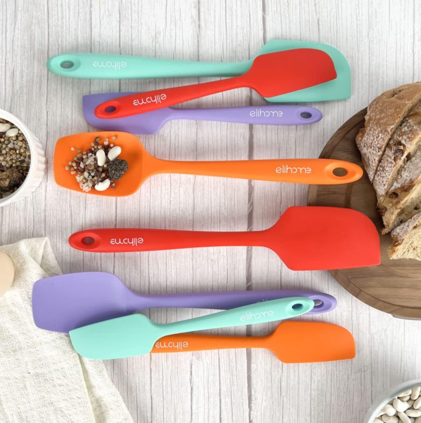 Elihome Chef Series 3 Piece Silicone Spatula Set - 600°F Heat Resistant Non Stick Rubber Kitchen Scraper Spatulas for Cooking, Baking, and Mixing – BPA Free and LFGB Certified Silicone, Green Color