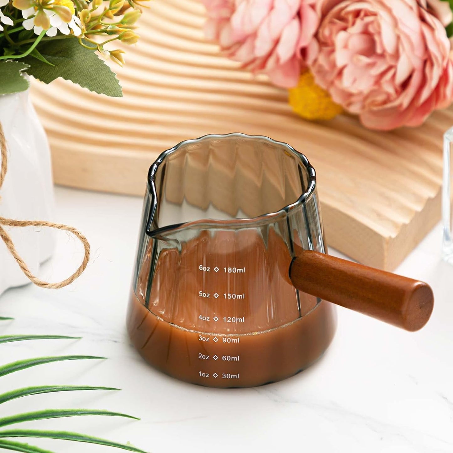 Espresso Shot Glass with Handle, 6 Oz/180 ml Espresso Cups with Single V-shaped Mouth, Measuring Cup for Milk Tea Coffee Bar Accessories(Gray,2 Pcs)