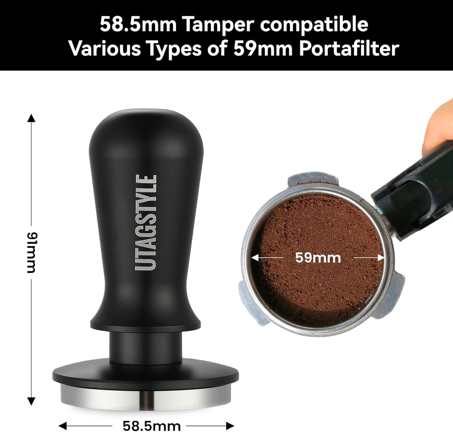58.5mm Espresso Tamper Coffee Tamper: Espresso Press with Calibrated Spring Loaded - 30lb Espresso Hand Tamper - 100% Stainless Steel Flat Base Fits for 54mm Portafilter Basket