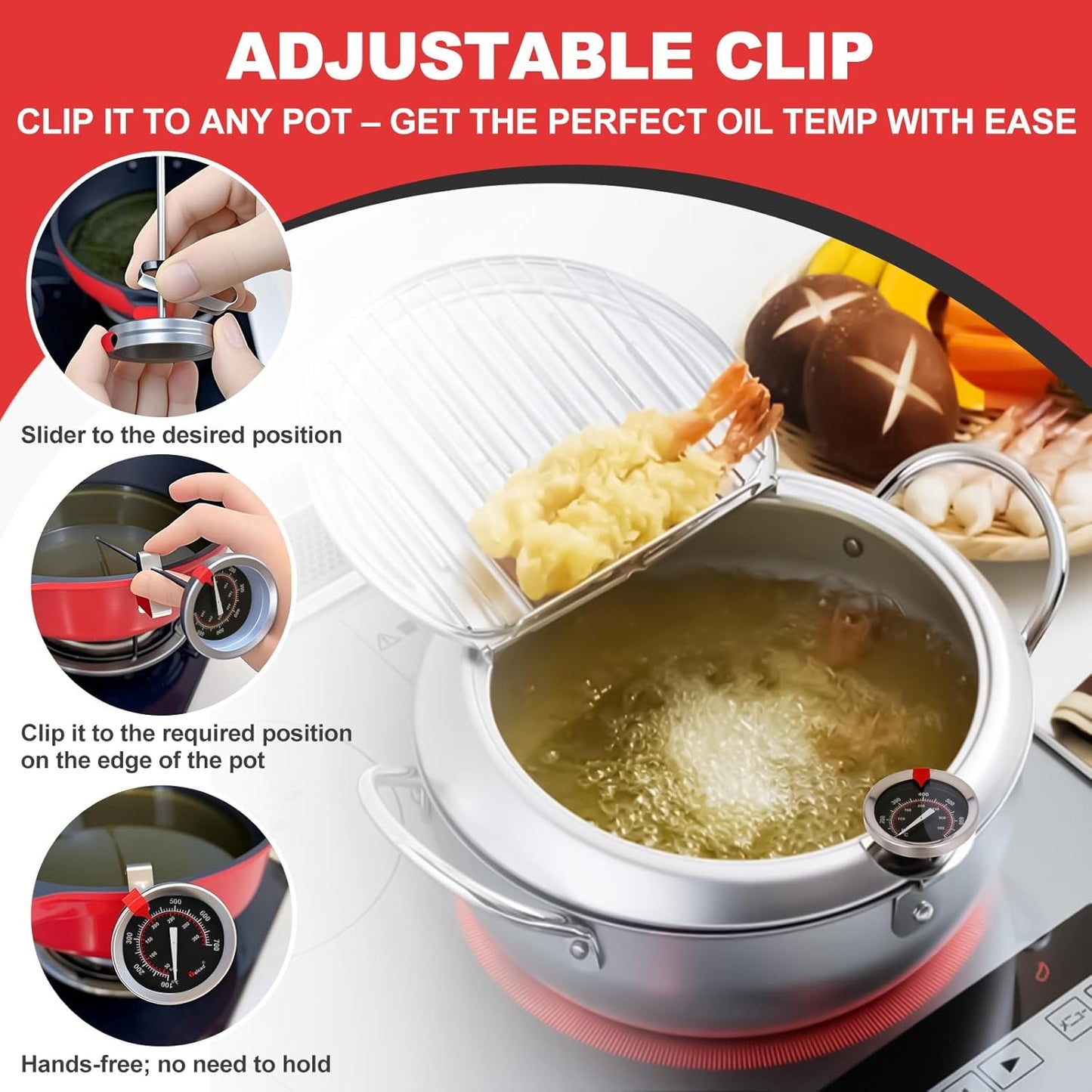 Glow-in-The-Dark Candy Thermometer Waterproof - 9" Deep Fry & Candy Thermometer with Pot Clip – High-Heat, Waterproof for Oil, BBQ, Candle Making，Black