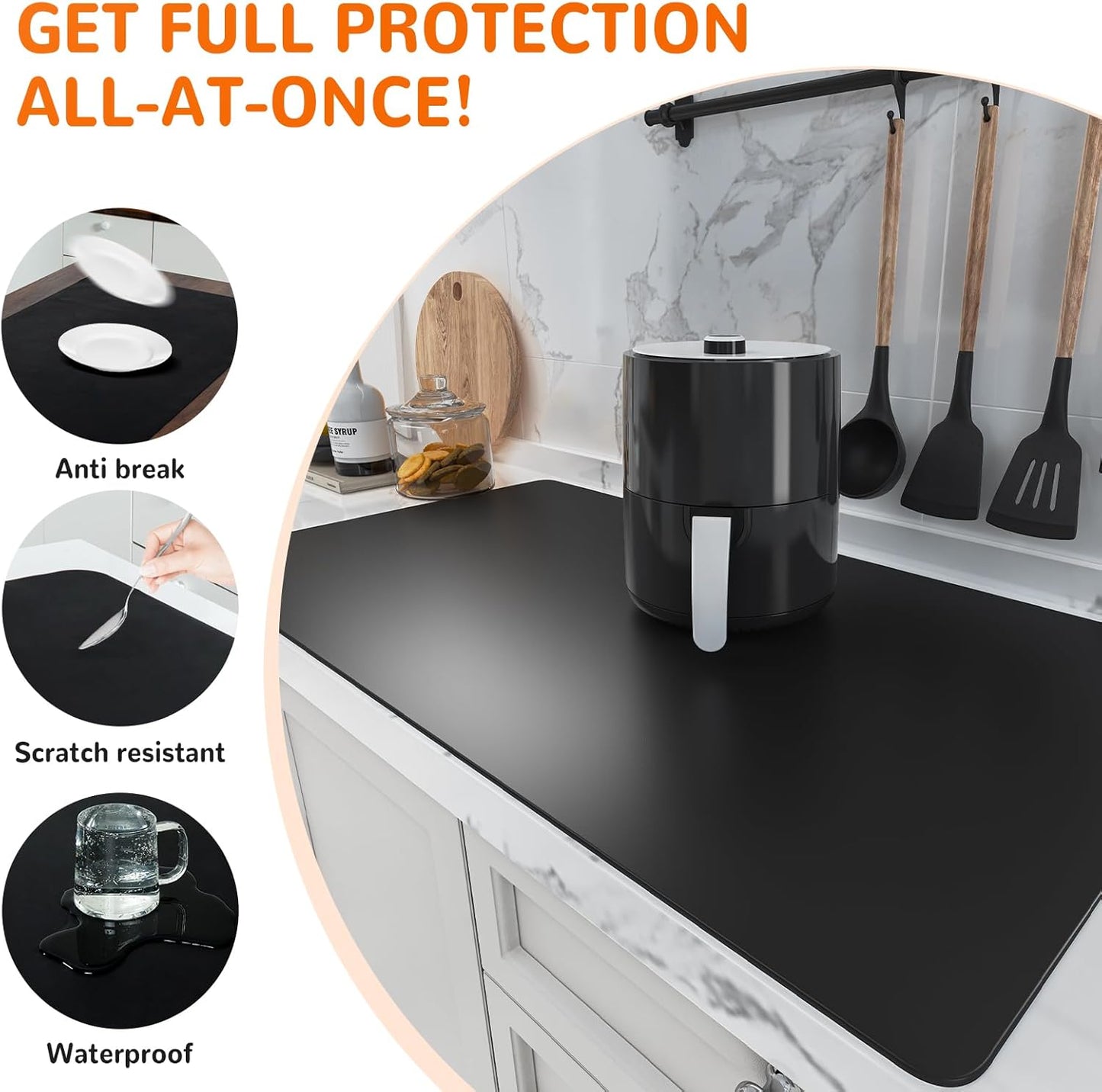 Warome Heat Resistant Mat, 47"x 23" Silicone Mat, Extra Large Silicone Mats for Kitchen Countert, Nonslip Kitchen Countertop Protector for Baking/Crafts, No Creases-Black