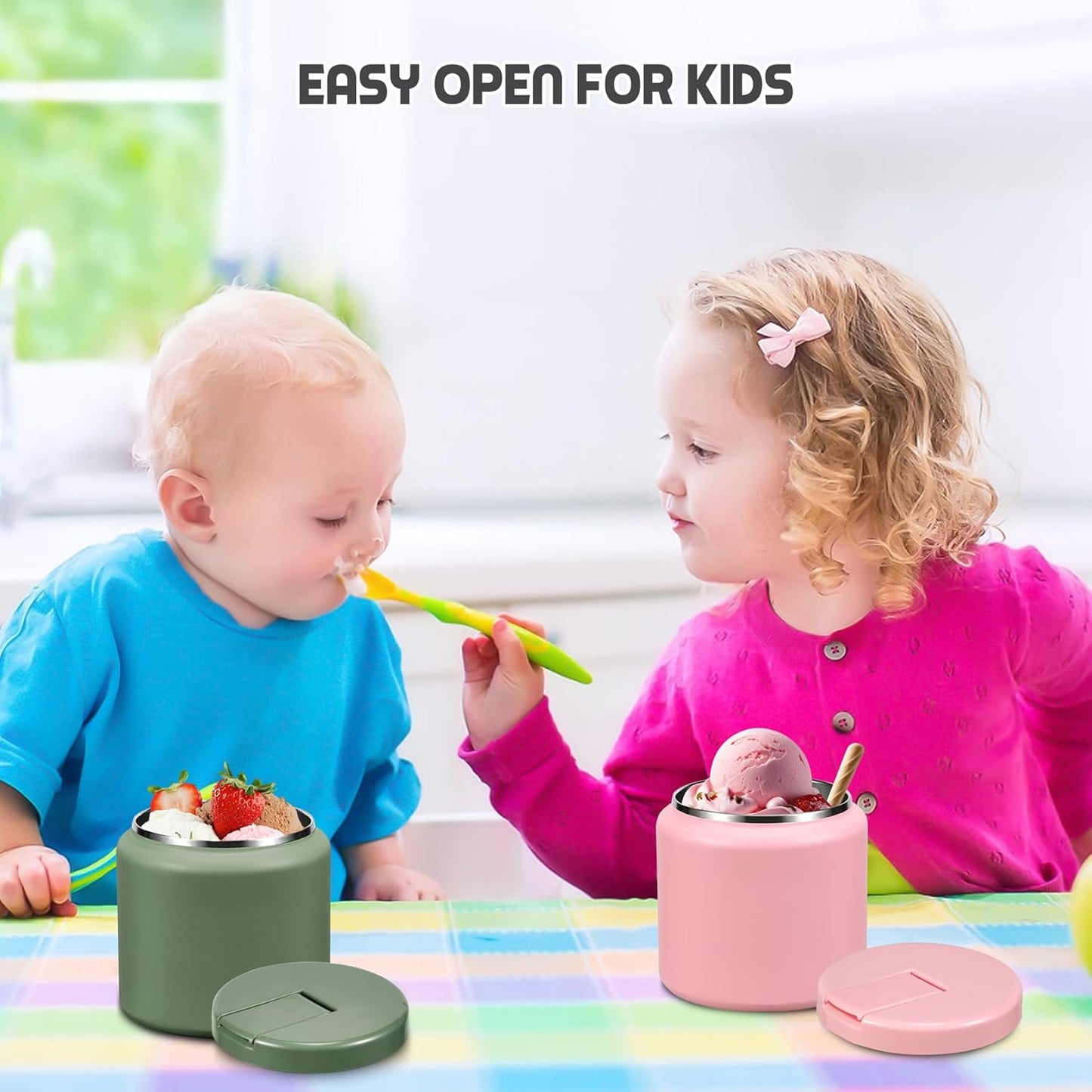 26oz Soup Thermo for Hot Food Kids with Buckle Lid Insulated Vacuum Food Jar Wide Mouth Leakproof Stainless Steel Lunch Container (Pink)