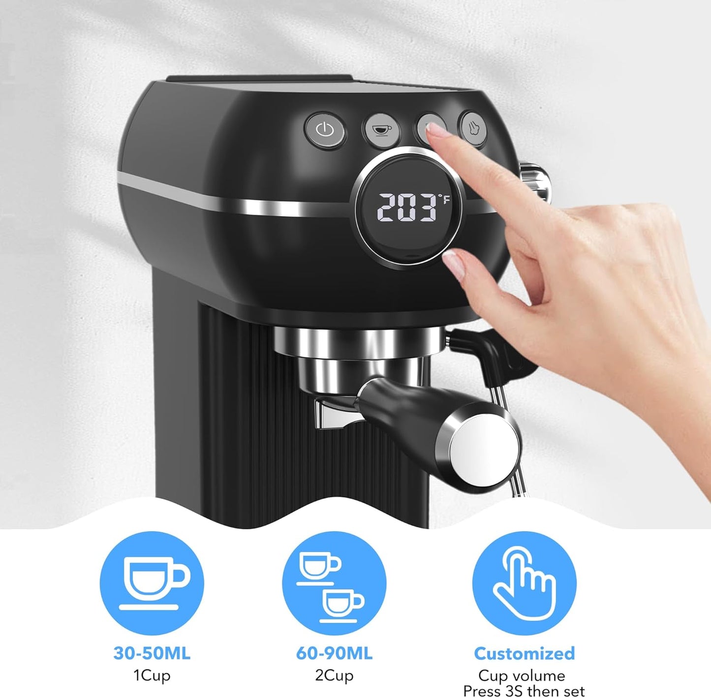 HBN 20Bar Compact Espresso Machine with Milk Frother, 27oz Removable Water Tank for Small Spaces, Fast Heat-Up Home Coffee Maker for Latte, Cappuccino, Americano