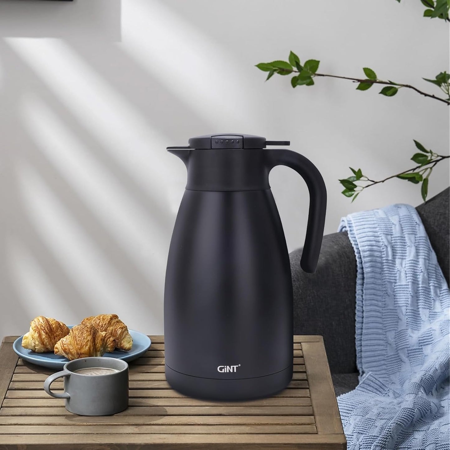 GiNT 2.2L / 74Oz Thermal Coffee Carafe, Insulated Stainless Steel Coffee Carafes for Keeping Hot/Double Walled Vacuum Thermal Carafe (Black)