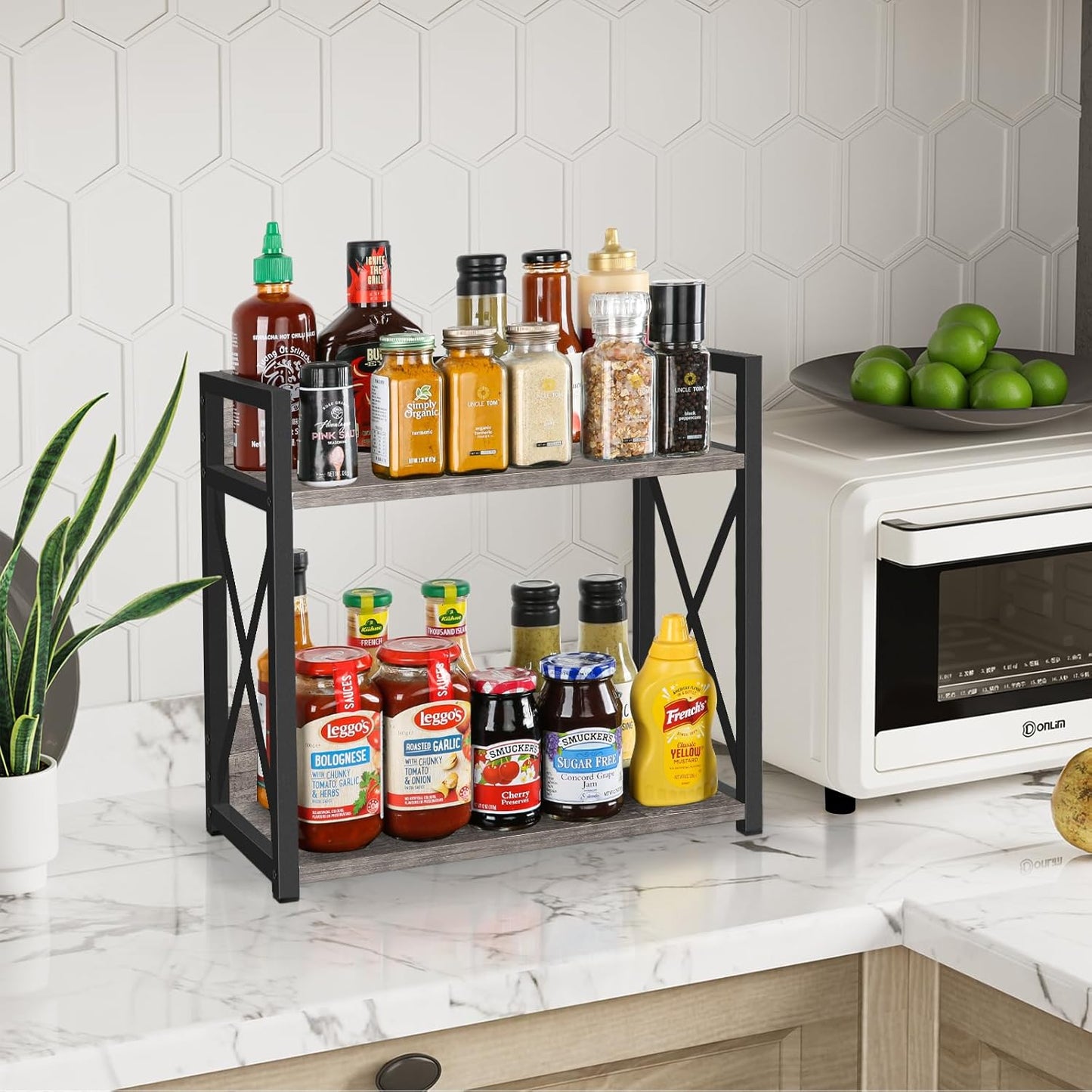 YINMIT Countertop Shelf Organizer,Coffee Bar Accessories,Spice Rack,Coffee Counter Shelf,2 Tier Coffee Organizer Station for Mugs,Cups,Cream,Syrup(Rustic Grey, Large)