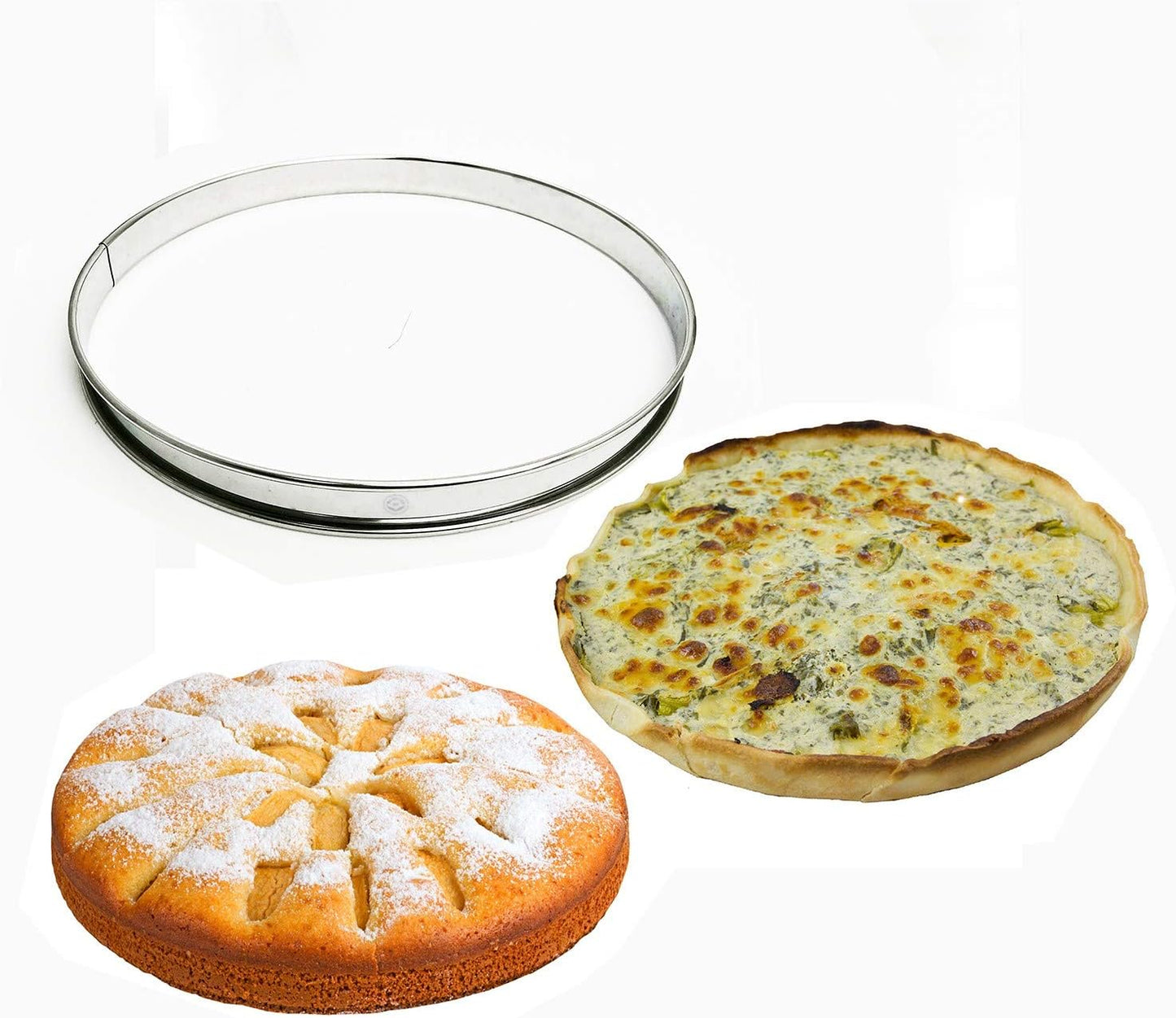 NewlineNY Stainless Steel 5 Pcs double rolled edges Circular Round Tart Rings, Pastry Muffin Molding Plating, Set of 5 : 1 x (28cm 11") + 4 x (10cm 4") x (2.2cm 0.85" H)