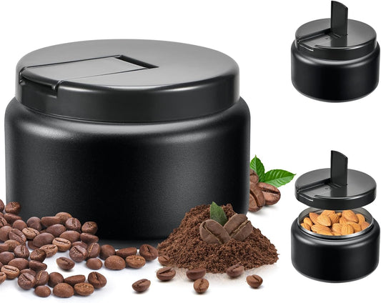 Coffee Canister, Premium Stainless Insulated Vacuum Steel Coffee Bean Storage Container Travel Jar, Kitchen Food Airtight Coffee Grounds Container for Tea, Sugar, Flour (13.5oz-Black)