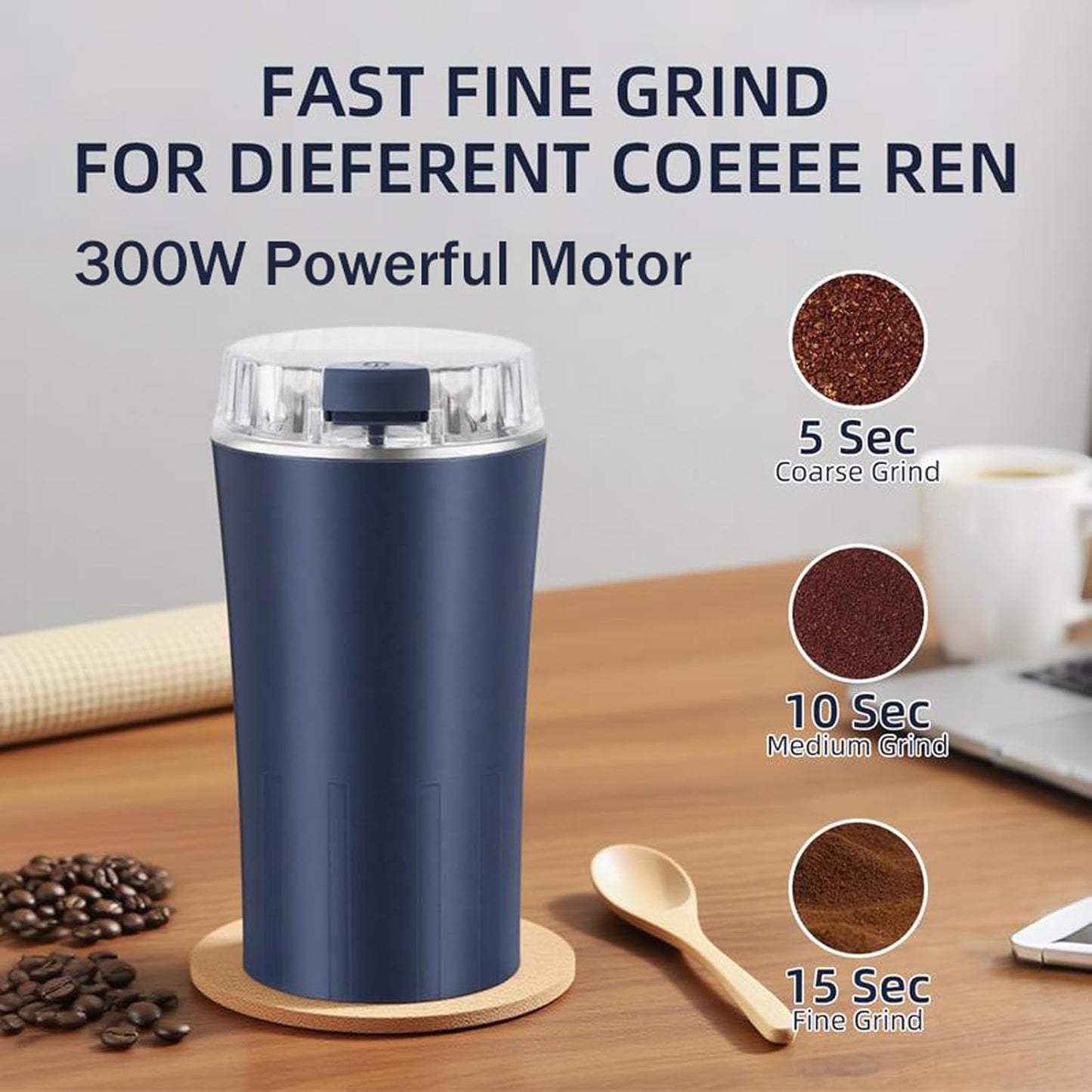 Electric Coffee Grinder, coffeeBean and Spice Grinder,300w powerful power portable With Heavy-DutyStainless Steel Grind Blades