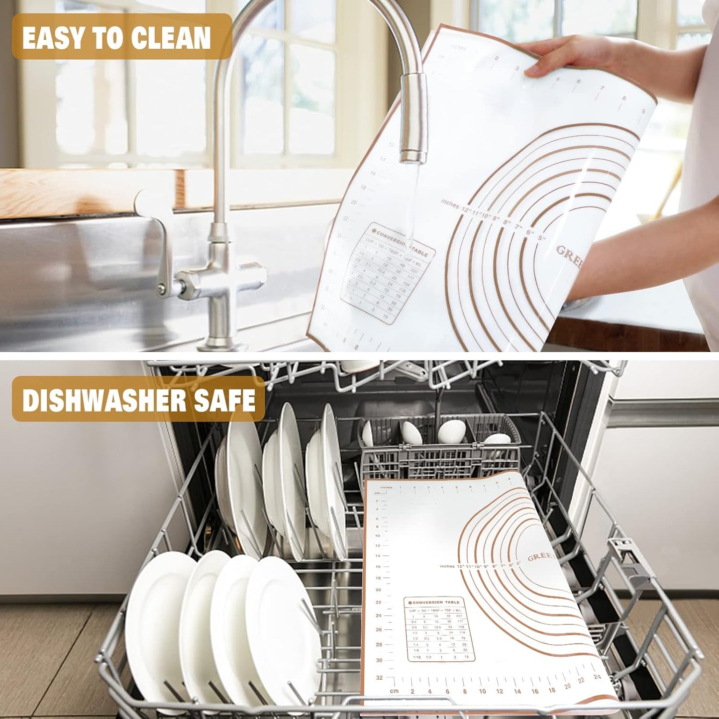 Silicone Pastry Mat Extra Thick Large Non Stick Baking Supplies Kitchen Counter Cooking Rolling Dough Sheet Pie Crust Sourdough Bread Oven Liner with Measurement (XL-20''(W)*28''(L), 3#Gold)