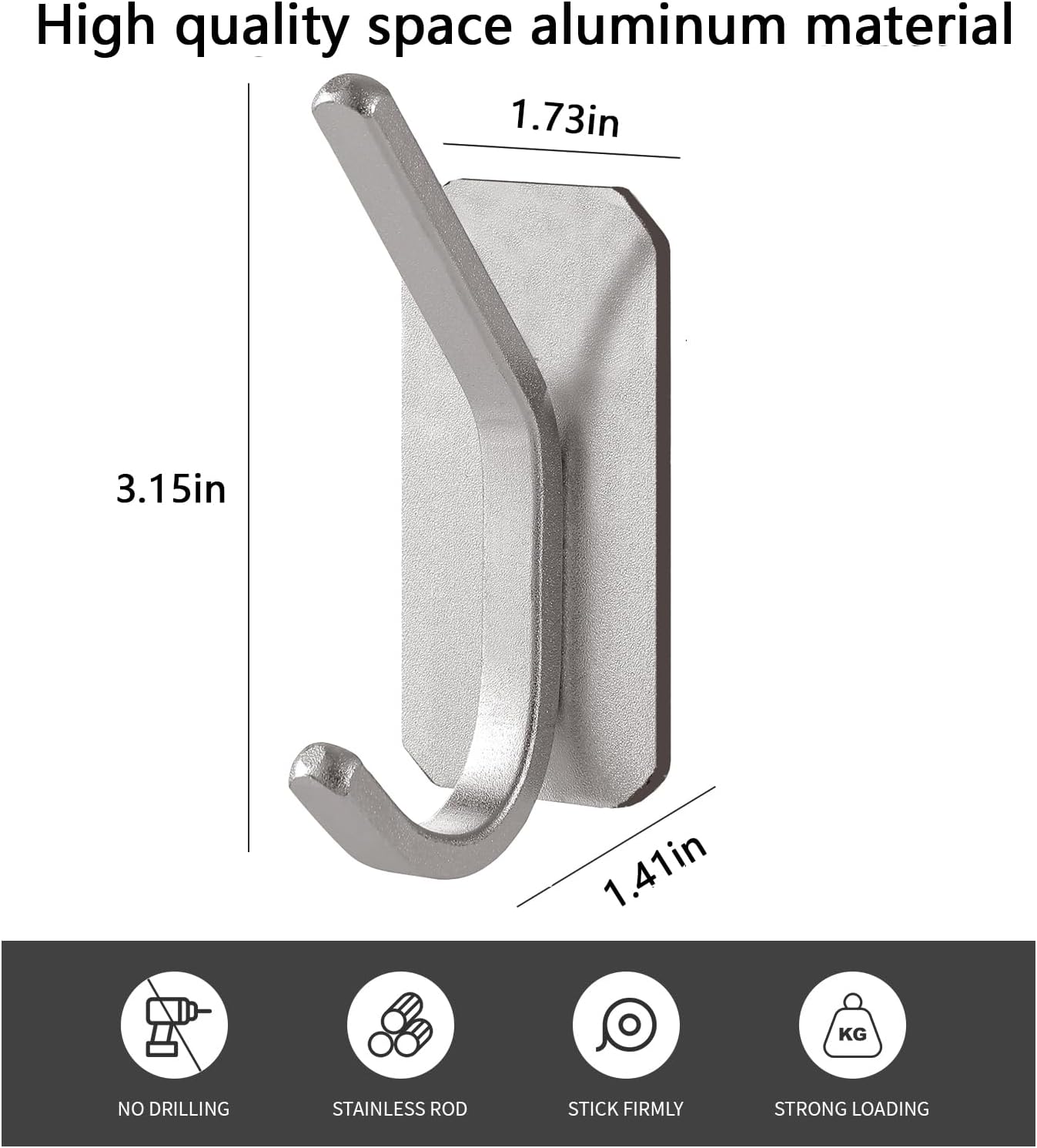 Paoli Heavy Duty Adhesive Hooks,Self-Adhesive Hooks Multiple Colors and Styles 30 lb Maximum Load for Home Schools and Offices (4pc, Silver)