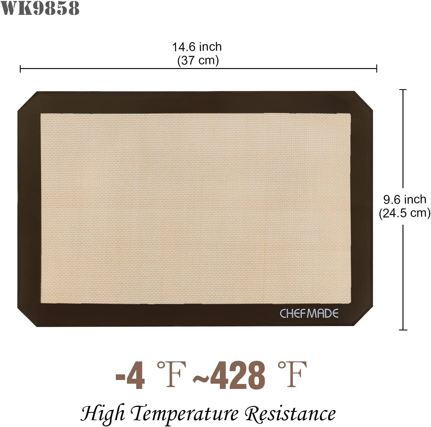 CHEFMADE 15-Inch Silicone Baking Mat with Measurements, Non-stick Heat Resistant Rolling Dough Mat, for Pastry,Pizza, Fondant and Pie Crust Making 9.7" x 14.7" (Brown)