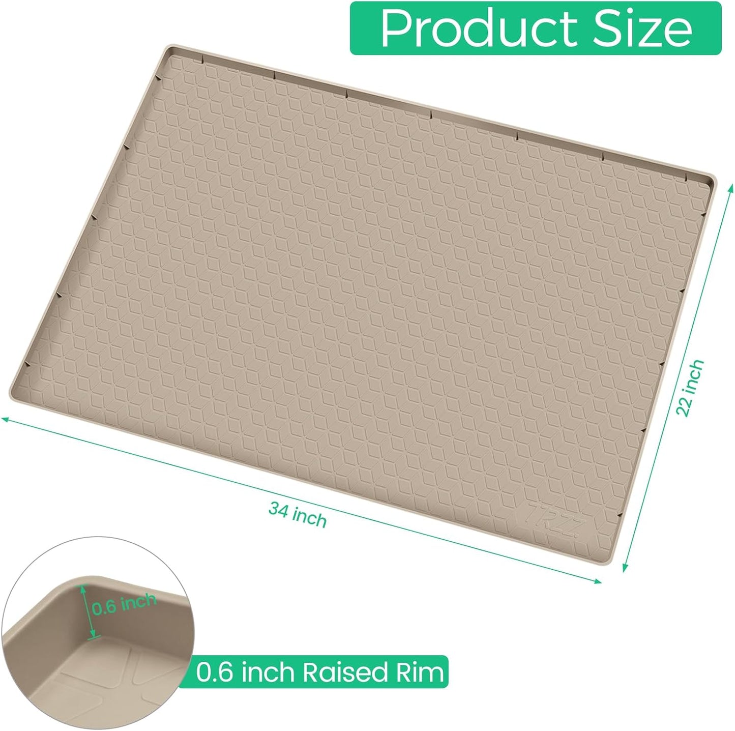TRZZ Silicone Waterproof Under Sink Mat 34" x 22", Drip Tray and Cabinet Liner for Kitchen and Bathroom, Prevents Water Damage and Organizes Cabinets (Khaki)