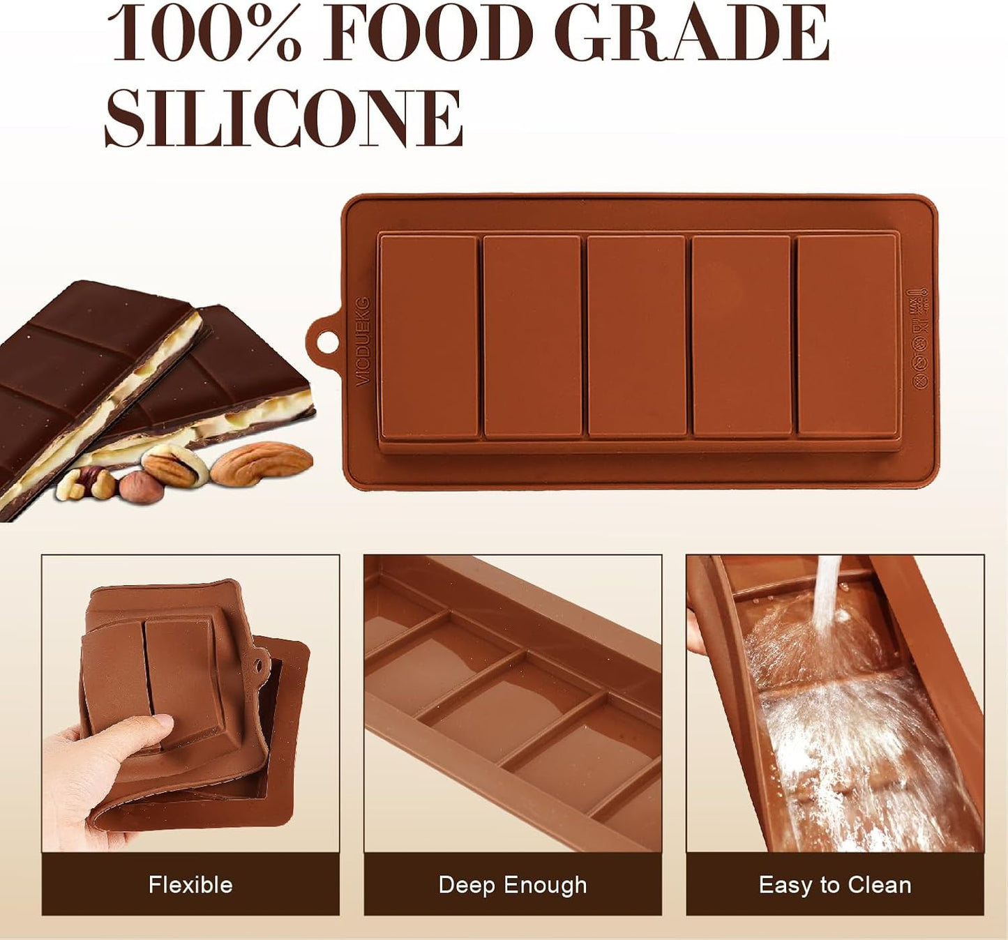 2 PCS Chocolate Bar Molds Deep Silicone Molds for Chocolate Bar Pistachio Dubai Candy Milk Chocolate Stuffed Bar