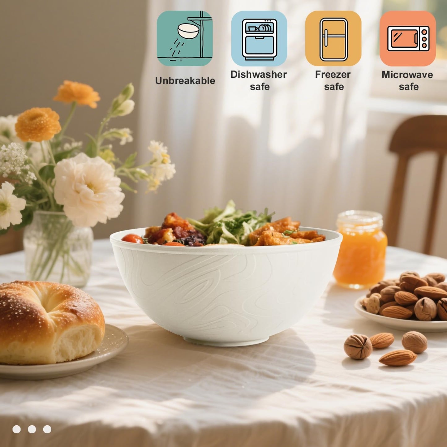 Beige Wheat Straw Bowls for Cereal and Salad,Alternative Plastic Bowls Set of 6,40oz Unbreakable Soup Bowls suitable for Kitchen,Party,Camping and R.V.