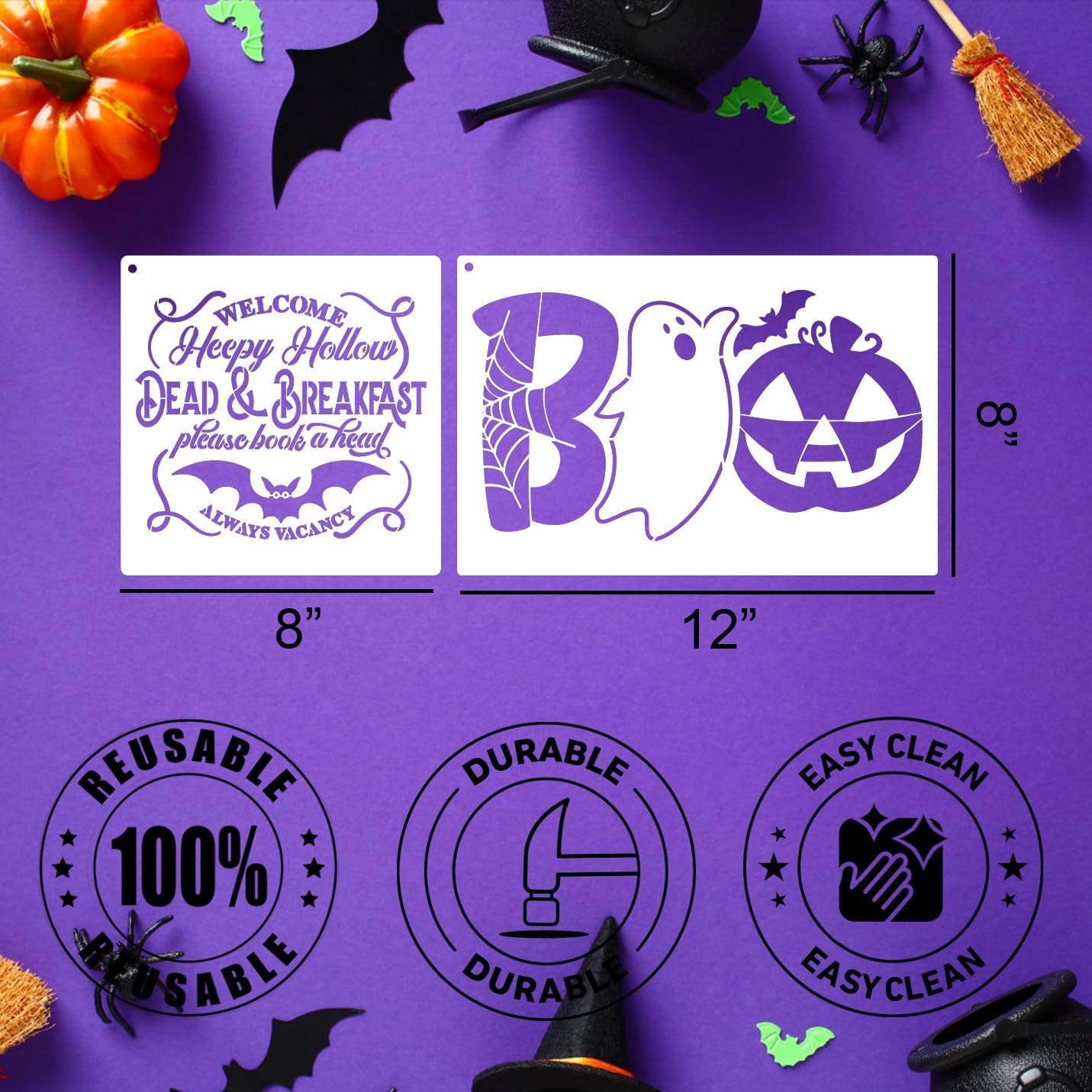 Halloween Stencils for Painting on Wood 12”x8” Large Halloween Stencil Boo Trick or Treat Bats Hocus Pocus Stencils for Door Mats Wood Sign T-Shirt Decor