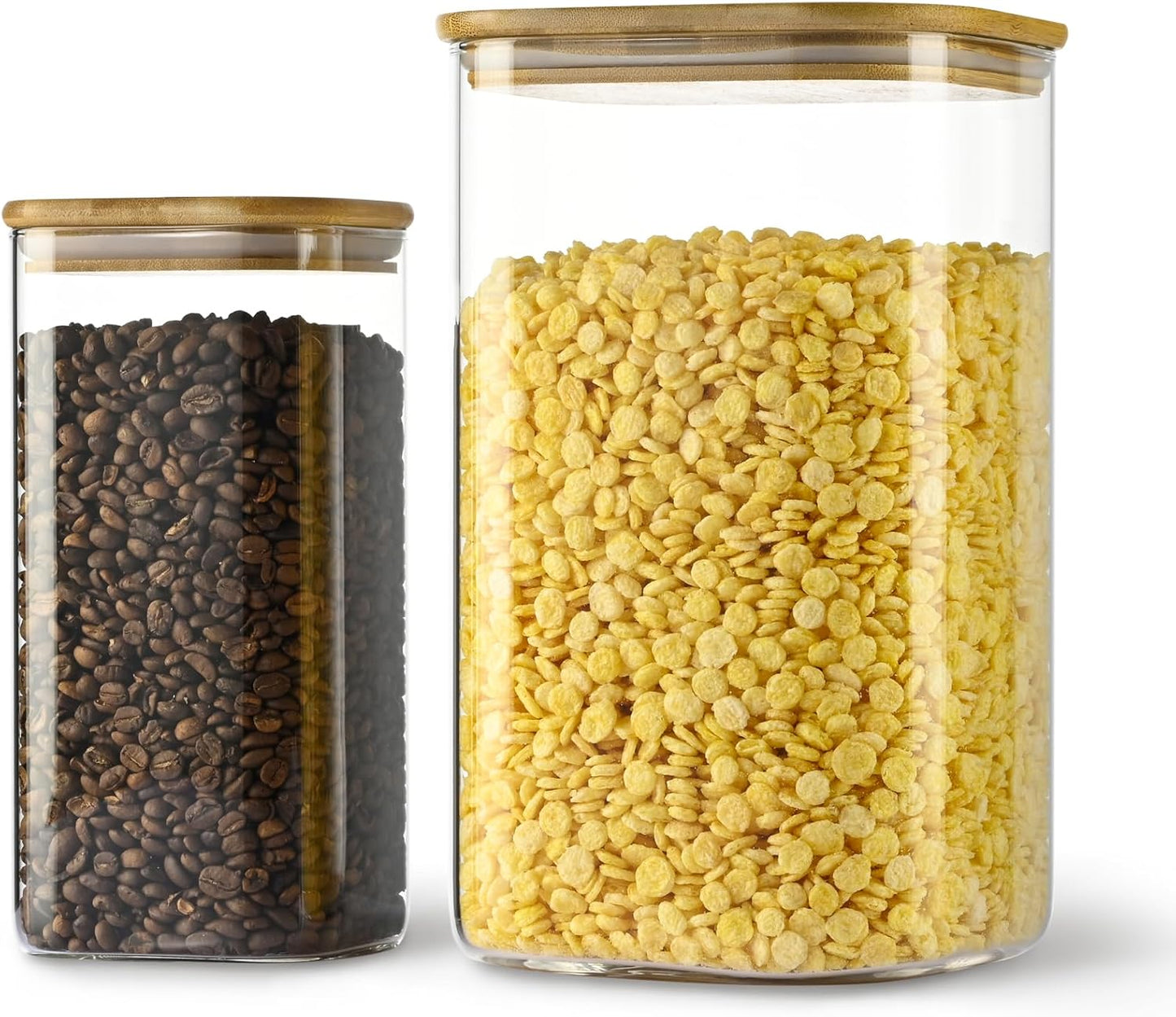 156oz 52oz Airtight Glass Square Storage Canister with Bamboo Lid Set of 2(4600ml*1 1550ml*1) Large Gallon Glass Jars for Sugar, Flour, Cookies and Coffee beans (‎with Black Lable)