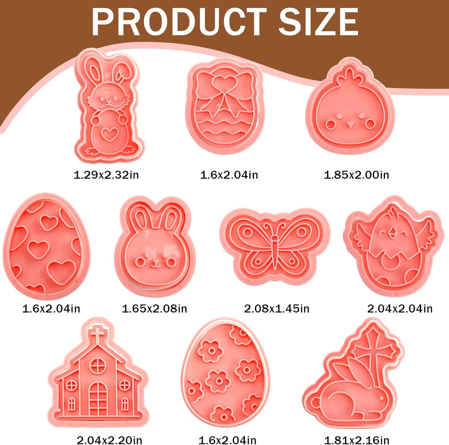 10 Pcs Cookie Cutters Set Cookie Stamps 3D Cookie Stamps for Biscuit Snacks Fondant Cheese Baking Molds for Rabbit Egg Butterfly Church Chick